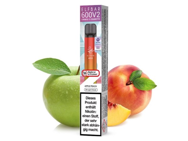 Elfbar E-Shisha - 600 Züge - V2 - Kindersicherung - Apple Peach