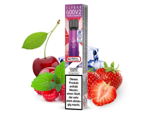 Elfbar E-Shisha - 600 Züge - V2 - Kindersicherung - Strawberry Raspberry Cherry Ice