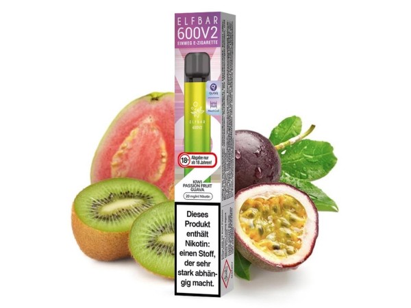 Elfbar E-Shisha - 600 Züge - V2 - Kindersicherung - Kiwi Passionfruit Guava