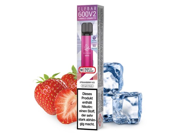 Elfbar E-Shisha - 600 Züge - V2 - Kindersicherung - Strawberry Ice