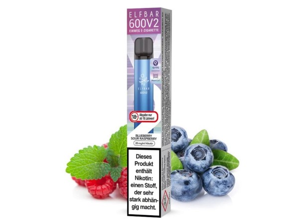 Elfbar E-Shisha - 600 Züge - V2 - Kindersicherung - Blueberry Sour Raspberry